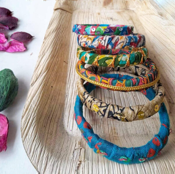 multicoloured fabric bangles set